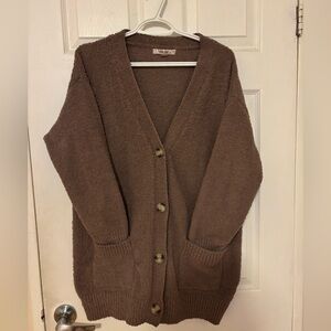 Harlow Fuzzy Brown Cardigan